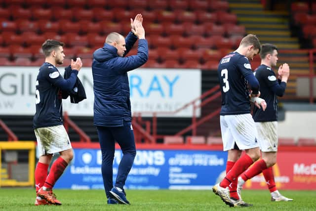 Kenny Miller applauds the Bairns support after the full-time whistle on Saturday