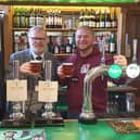 Barry Watts (Society of Independent Brewers), with Martyn and Brett enjoying a pint in Strangers' Bar at Westminster.