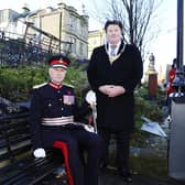 Lord Lieutenant Alan Simpson and Provost Robert Bissett unveiled the memorial bench in Lower Newmarket Street.