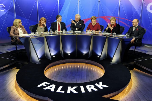 Falkirk Town Hall BBC Question Time with Margaret Curran, Eddi Reader, Alistair Carmichael, David Dimbleby, Nicola Sturgeon, Annabel Goldie and Patrick Harvie.
