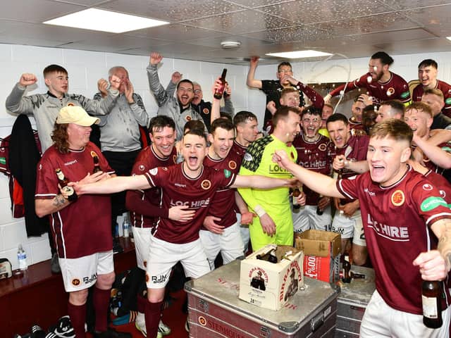 HISTORY-MAKERS: Stenhousemuir sealed their first ever league title after against East Fife last month (Pictures by Michael Gillen/Alan Murray)