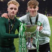 Celtic's Owen Moffat celebrates with the Premier Sports Cup (Left) (Photo by Craig Williamson/SNS Group)