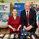 Announcing the extra funding at Falkirk Community Hospital, First Minister John Swinney met NHS staff Louise Kirby, lead advanced nurse practitioner, left, and Karen Laird, clinical lead physiotherapist. Pic: Michael Gillen