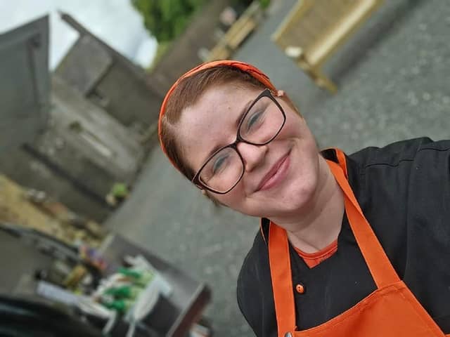 Amy Turnbull, owner of Just Baked, is serving up cakes and crumble with optional servings of hot custard from her cater pod.