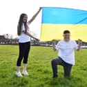 Walk for Ukraine from Bowhouse Primary to The Helix has been organised by Amelia Johnston , Harvey Edwards  and Zoe Laing. Pic: Michael Gillen