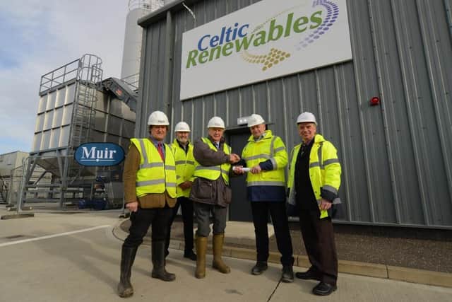 From left: Alan Muir, David Fairweather and John Muir (Muir Construction); with John Stevenson and Martin Tangney (Celtic Renewables)