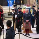 King Charles III and other members of the royal family hold a vigil at St Giles' Cathedral, Edinburgh, in honour of Queen Elizabeth II. Picture date: Monday September 12, 2022.