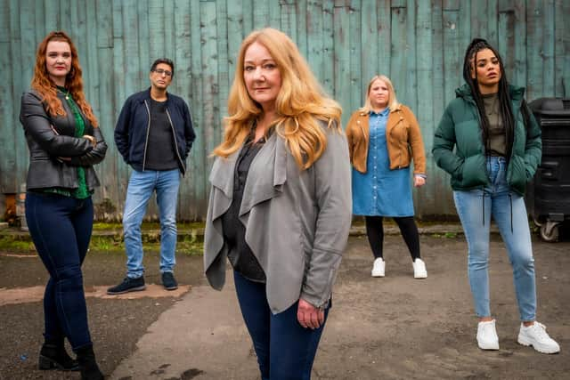 Kathryn Howden, front and centre, as Maggie McLean with her clan;  Caitlin (Gayle Telfer-Stevens), AJ Jandhu (Sanjeev Kohli), Ellie (Leah MacRae), Ruby (Zindzi Hudson)