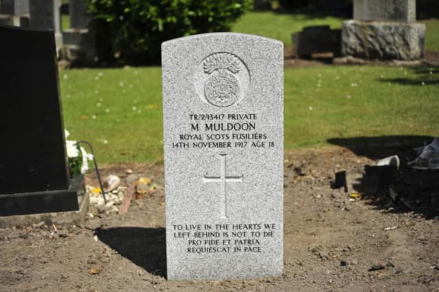 The grave for Private Michael Muldoon in Bo'ness Cemetery