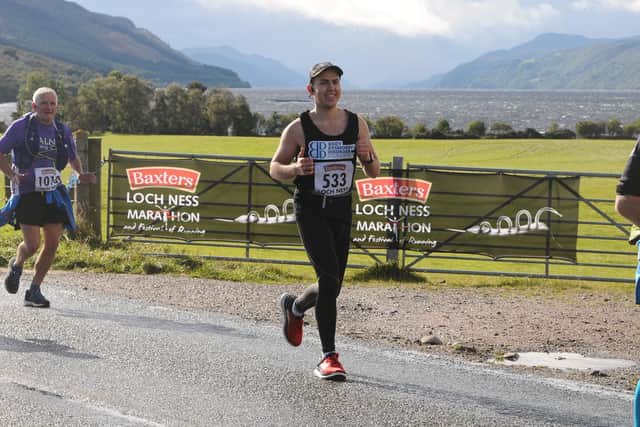 Denny man Fraser Walker completed the Loch Ness Marathon to raise money for the Body Dysmorphic Disorder Foundation. Picture: www.marathon-photos.com.