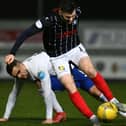 Aidan Keena on the ball for Falkirk during their 3-0 home defeat by Cove Rangers in December (Photo: Michael Gillen)