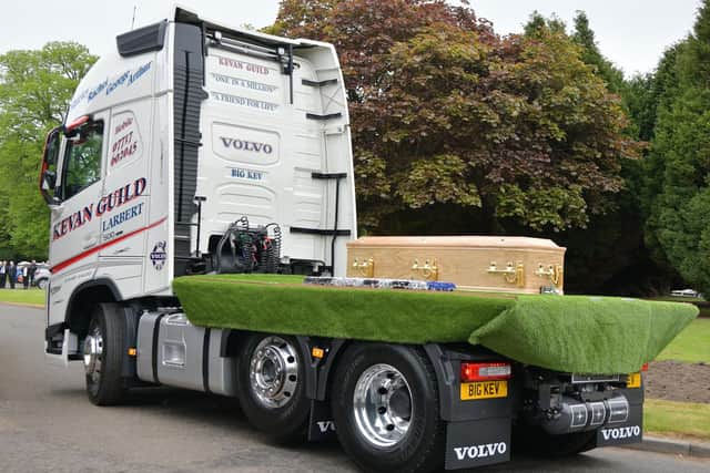 The personalised lorry for Kevan Guild's final journey