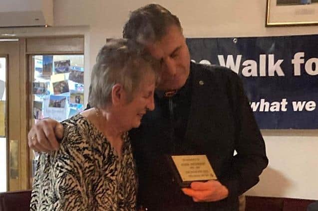 Davie and his mum Mary were delighted to receive a new plaque in Jock's memory.