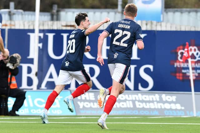 02-11-2024. Picture Michael Gillen. FALKIRK. Falkirk Stadium. Falkirk FC v Greenock Morton FC. Season 2024 - 2025. SPFL William Hill Championship. Match Day 12. Goal Falkirk, Keelan Adams 20.