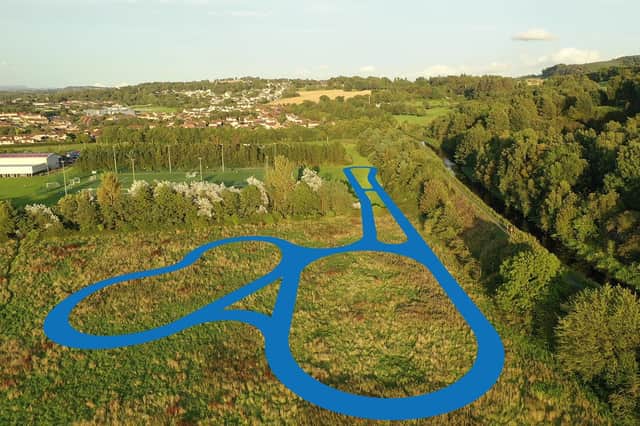 An overview of the site of the planned new West Lothian Cycle Circuit showing the proposed track.