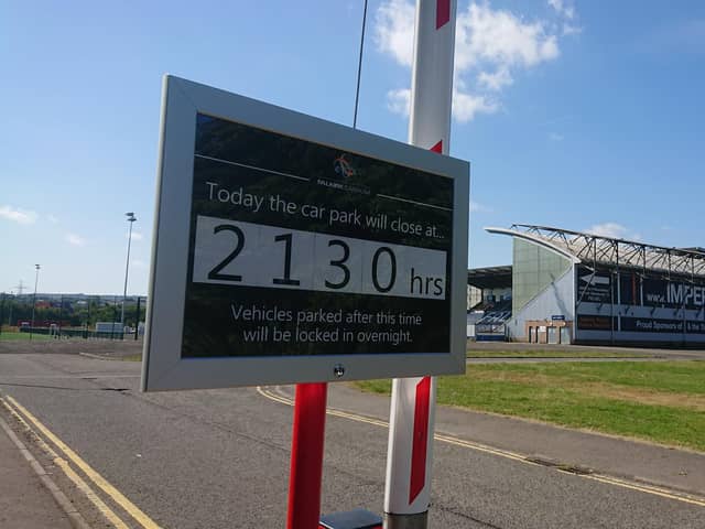 New barriers and signage has been installed in the Falkirk Stadium car park.