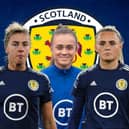 Falkirk trio Nicola Docherty, Leah Eddie and Sam Kerr are in the latest Scotland squad (Pictures: Getty Images/SNS Group)