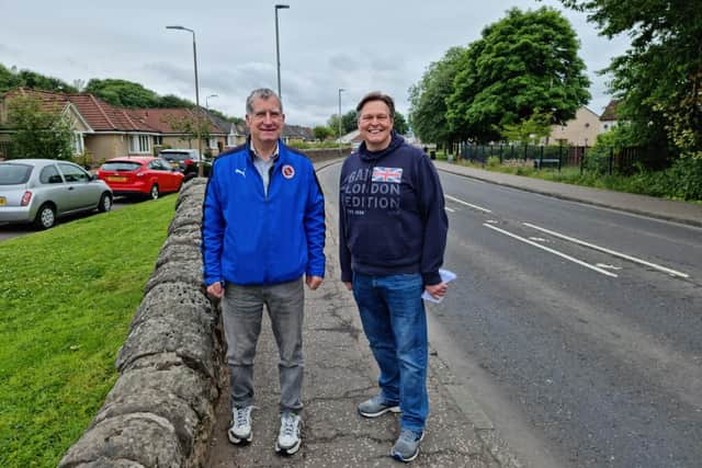 Councillor Jim Flynn and Central Scotland MSP Stephen Kerr are calling for a 20mph speed limit for Airth Main Street. Contributed.