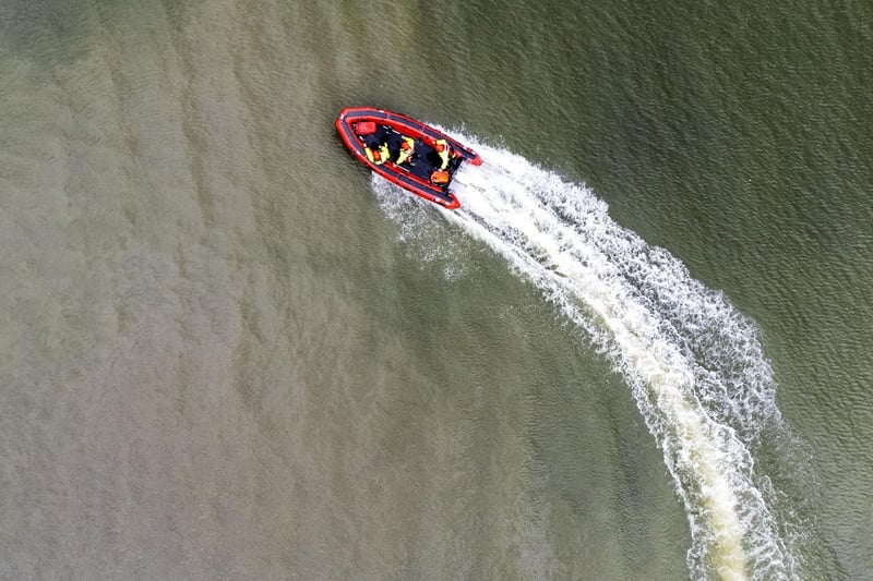 Bird's eye view of the water rescue demonstration on Monday at the Helix Park