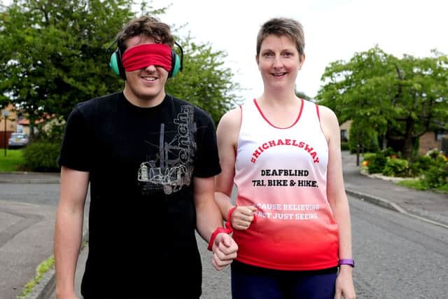 Fiona Anderson guided Gavin Campbell while blindfolded