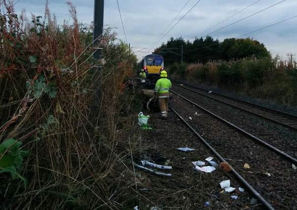 The scene of Wednesday night's collision between a train and car near Uphall station
Pic: Ondrej Muskat