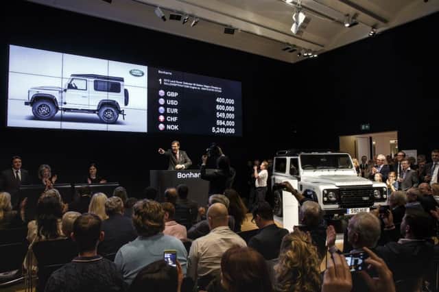 The one-off Land Rover Defender, which sold for 400,000.
