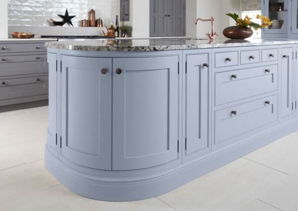 The Langton kitchen, painted in Serenity by Pantone, available from Burbidge Kitchens. Photo: PA Photo/Handout