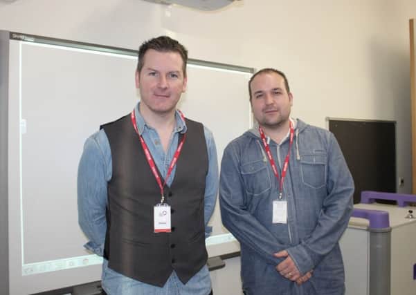 Simon and Barry spoke to over 100 Forth Valley College students