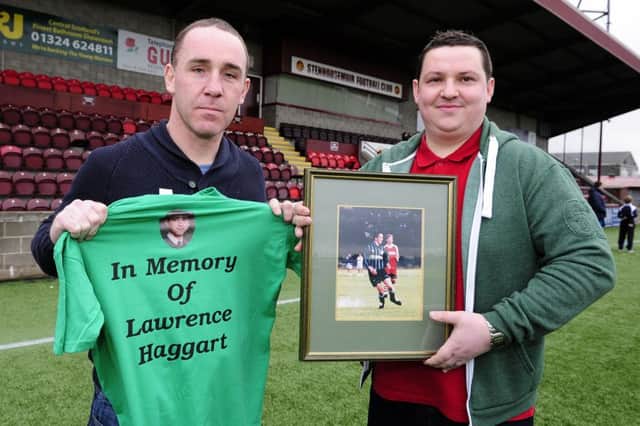 Richard Fox, left, and Dennis Haggart to publicise this weekend's charity match in memory of Lawrence Haggart
Picture: Michael Gillen