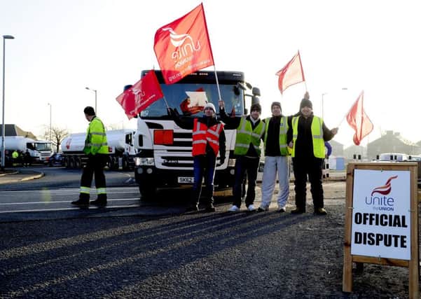 Striking Forth Ports workers on picket duty are now blocking entrance to the Grangemouth tanker terminal