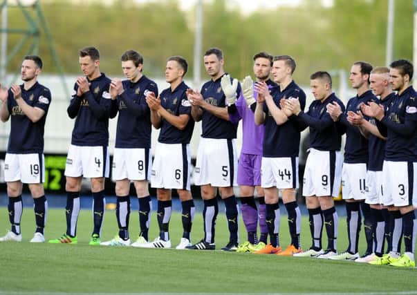 Falkirk players applaud in memory of Chris Mitchell before their play-off match with Hibs