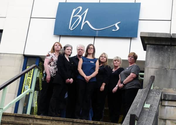 26-07-2016. Picture Michael Gillen. 3pm FALKIRK. British Home Stores. BHS Stores, Callendar Shopping Centre, High Street. Some of the staff who will be losing their jobs when the store shuts for good next month. Catherine Robertson, shop floor manager; Judith Torrace; Mary Scott; Katrina Dewar, store manager; Debra Smith; Tracey Gow and Margaret Richardson.