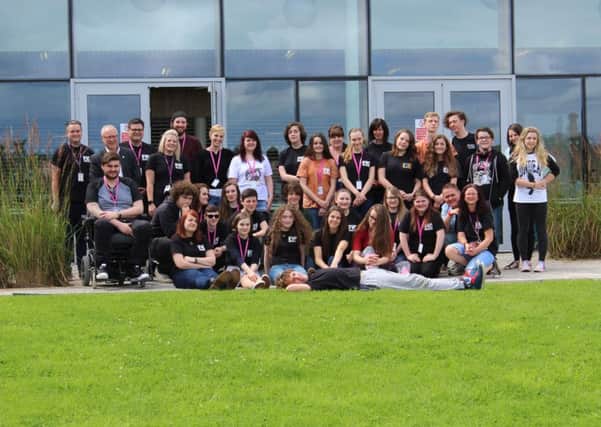 FVC Principal Dr Ken Thomson with all the students, staff and volunteers of the Creative Industries Summer School.