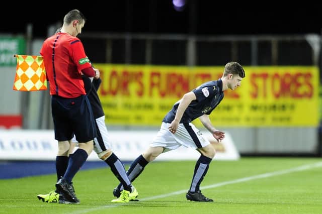 28-11-2015. Picture Michael Gillen. FALKIRK. Falkirk Stadium. William Hill Scottish Cup third round. Falkirk FC v Fraserburgh FC. Tony Gallacher 33 makes his first team debut aged, 16 years and 128 days.