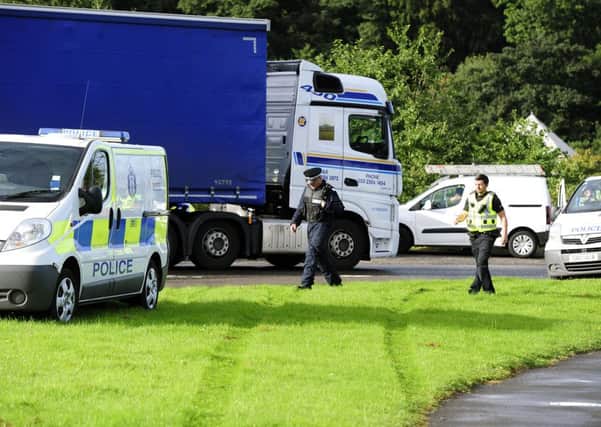 A large police presence was in attendance at the Inchyra roundabout this morning. Picture: Michael Gillen