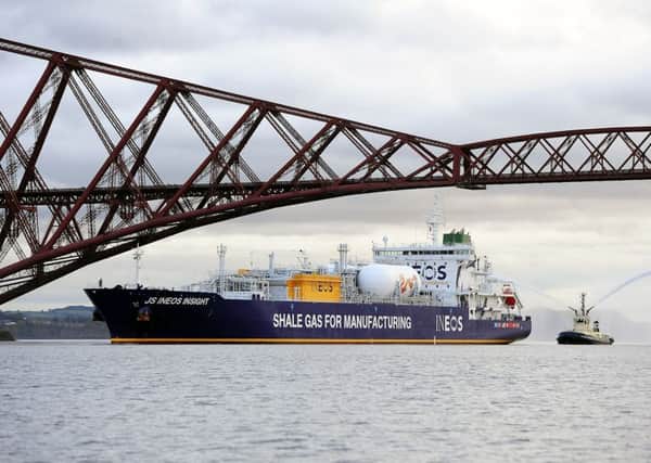 The shale ship makes its way up the Firth of Forth on Tuesday. Picture: Michael Gillen