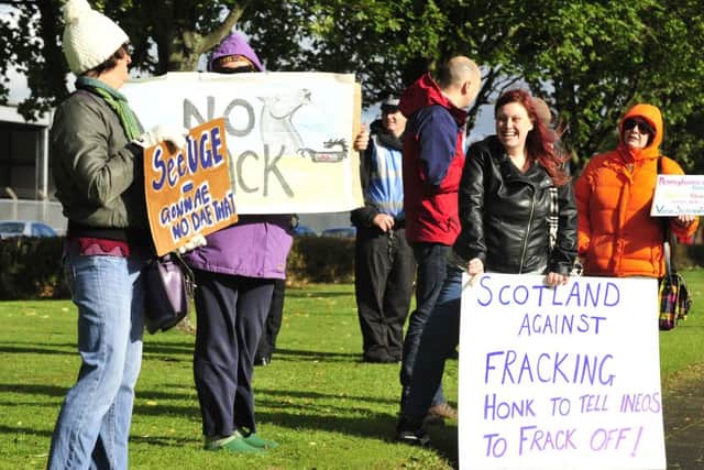 Protestors outside the Ineos HQ this morning. Picture: Michael Gillen