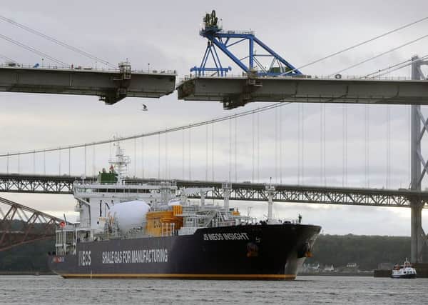 The Ineos Insight tanker making its way up the River Forth this morning. Picture: Michael Gillen