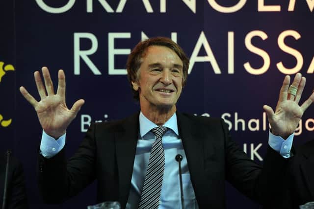 A happy Jim Ratcliffe at today's press conference. Picture: Michael Gillen