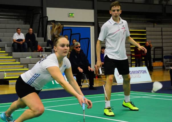Falkirk's Toni Woods in action at the Scottish under-19 championships with Matt Grimley