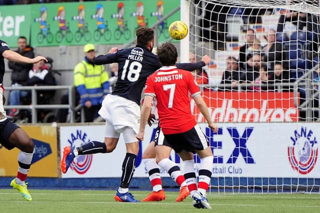 Lee Miller scores the second for Falkirk but it wasn't enough. Picture by Michael Gillen.