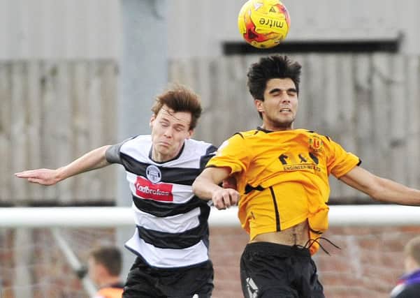Connor Greene repelled Annan's aerial threat. Pic by Alan Murray
