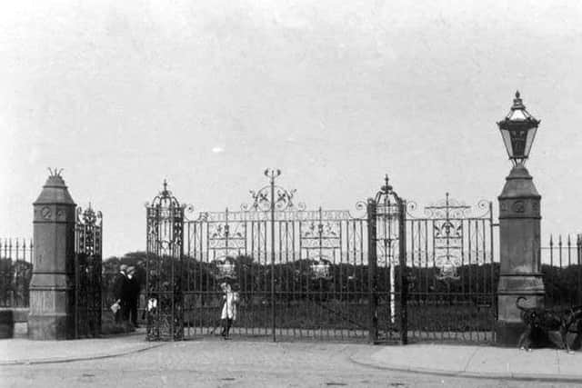 The impressive gates which disappeared in the post war years and are now in the towns museum