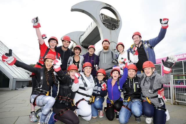 Charity abseil for The Little Cole Fund at the Falkirk Wheel. Picture: Alan Murray