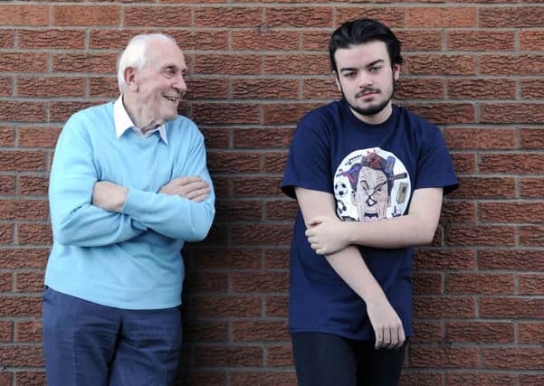Jake McFarlane (17) and his grandfather, Falkirk football legend Bobby Tasker
Picture: Michael Gillen