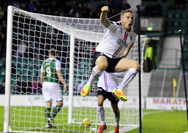 John Baird celebrates his goal at Easter Road (pic by Michael Gillen)