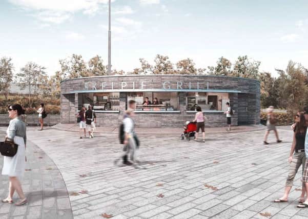 Artist impression of a new food stall at the Kelpies by ADF Architects
