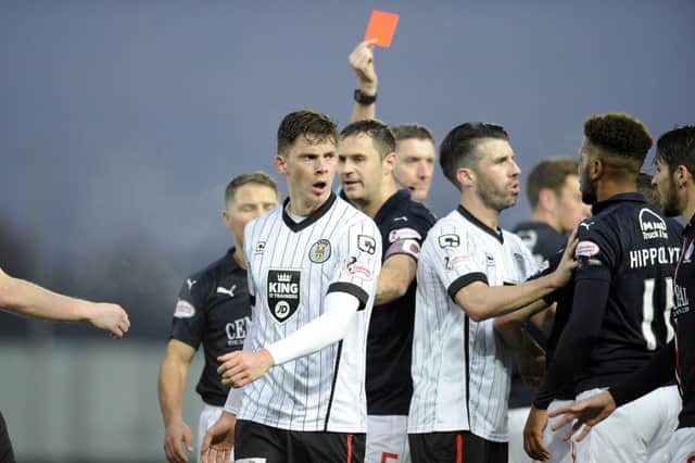 Jack Baird was sent off for his part in a clash with Lee Miller. Pic by Michael Gillen.