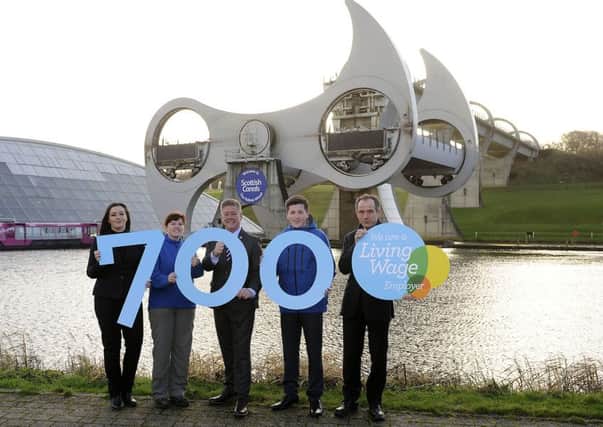 Lynn Anderson, Living Wage Accreditation Officer; destination assistant Lauren Hendry (25), of Falkirk, destination assistant; Keith Brown, Cabinet Secretary for economy, jobs and fair work; ICT apprentice Neil Pyott (18) of Cumbernauld; and Andrew Thin, chairperson Scottish Canals.
