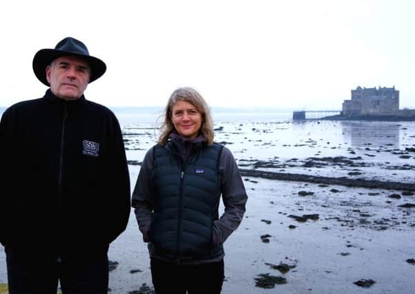 Chair of CSGNT Keith Geddes and Elaine MacIntosh John Muir Way Development Officer at Blackness Castle